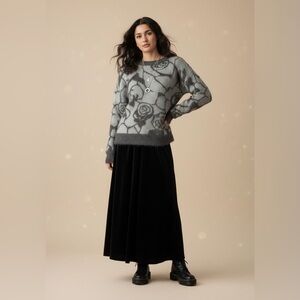 Le Grenier Whimsigoth Fuzzy Rose Sweater Dark Academia Textured Knit Pullover